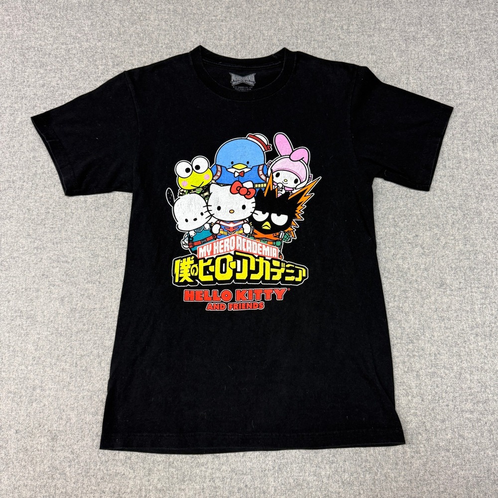 Sanrio My Hero Academia Hello Kitty Friends T-Shirt Small Black Anime Graphic Te